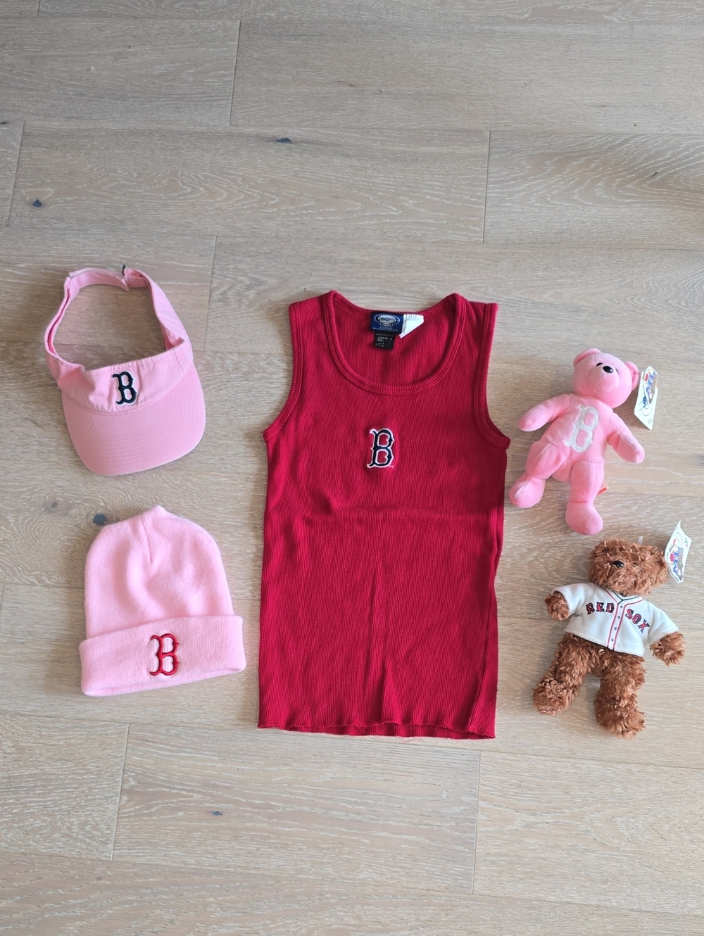 Boston Red Bundle- Tank Top, One Size Fits All Hats, And 2 Bears